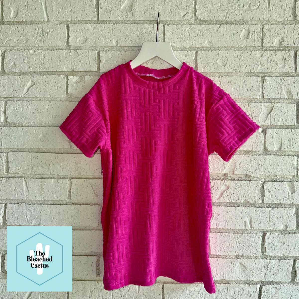 RTS | 3T Tshirt Dress | Dark Pink Geometric Towel