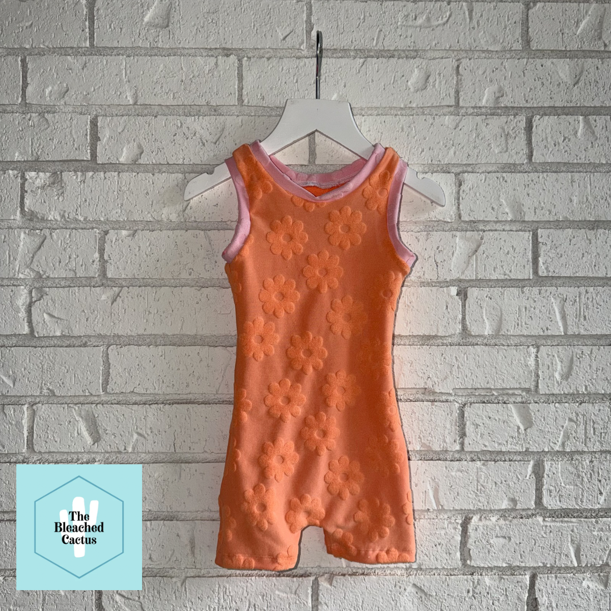 RTS | 18/24 Emmy Jo Romper | Light Orange Towel colorblock
