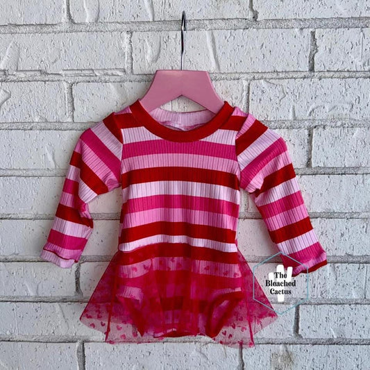 RTS | 0/3 Month LS Skirted Leo | Stripes + Lace